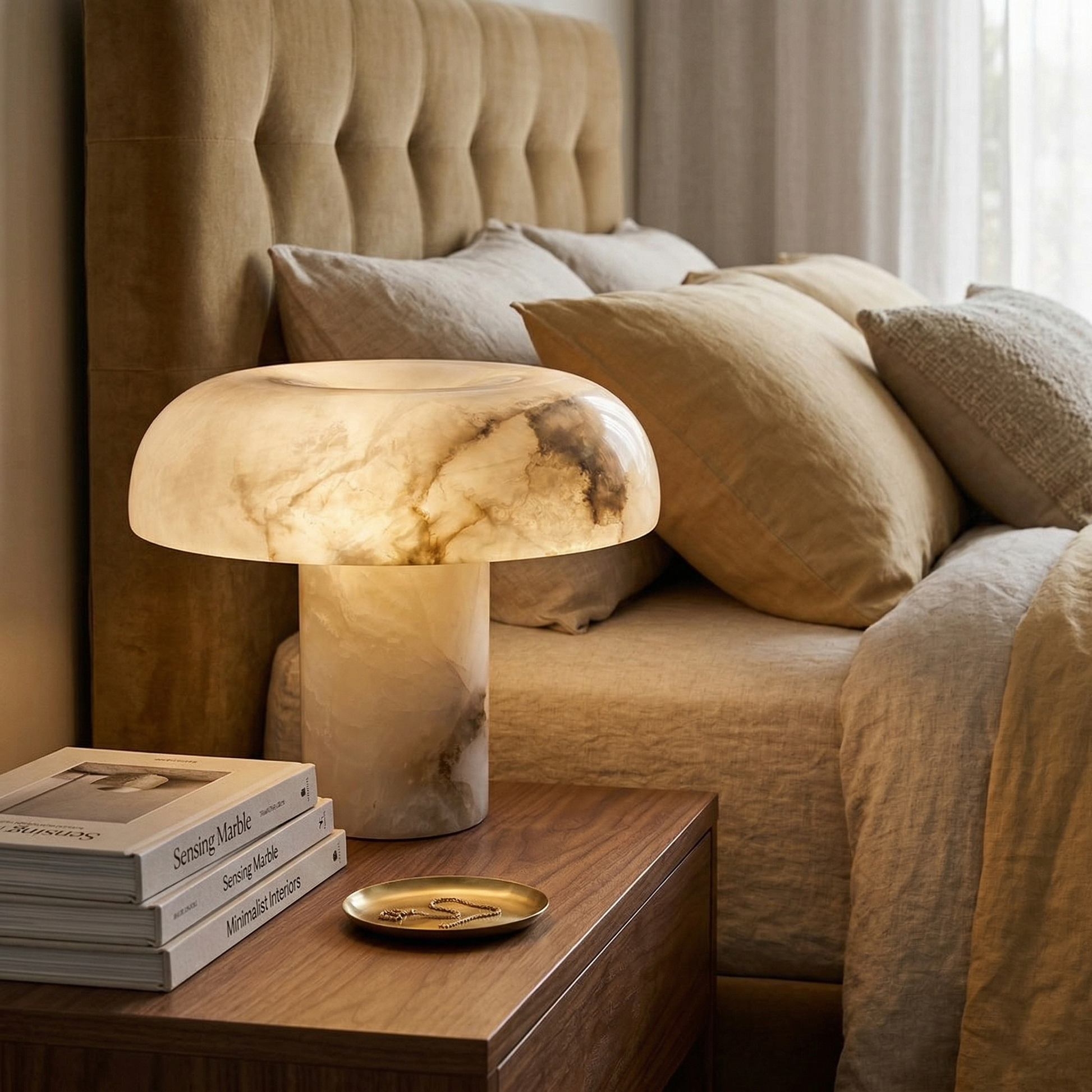 Mushroom Type Alabaster Table Lamp, detail