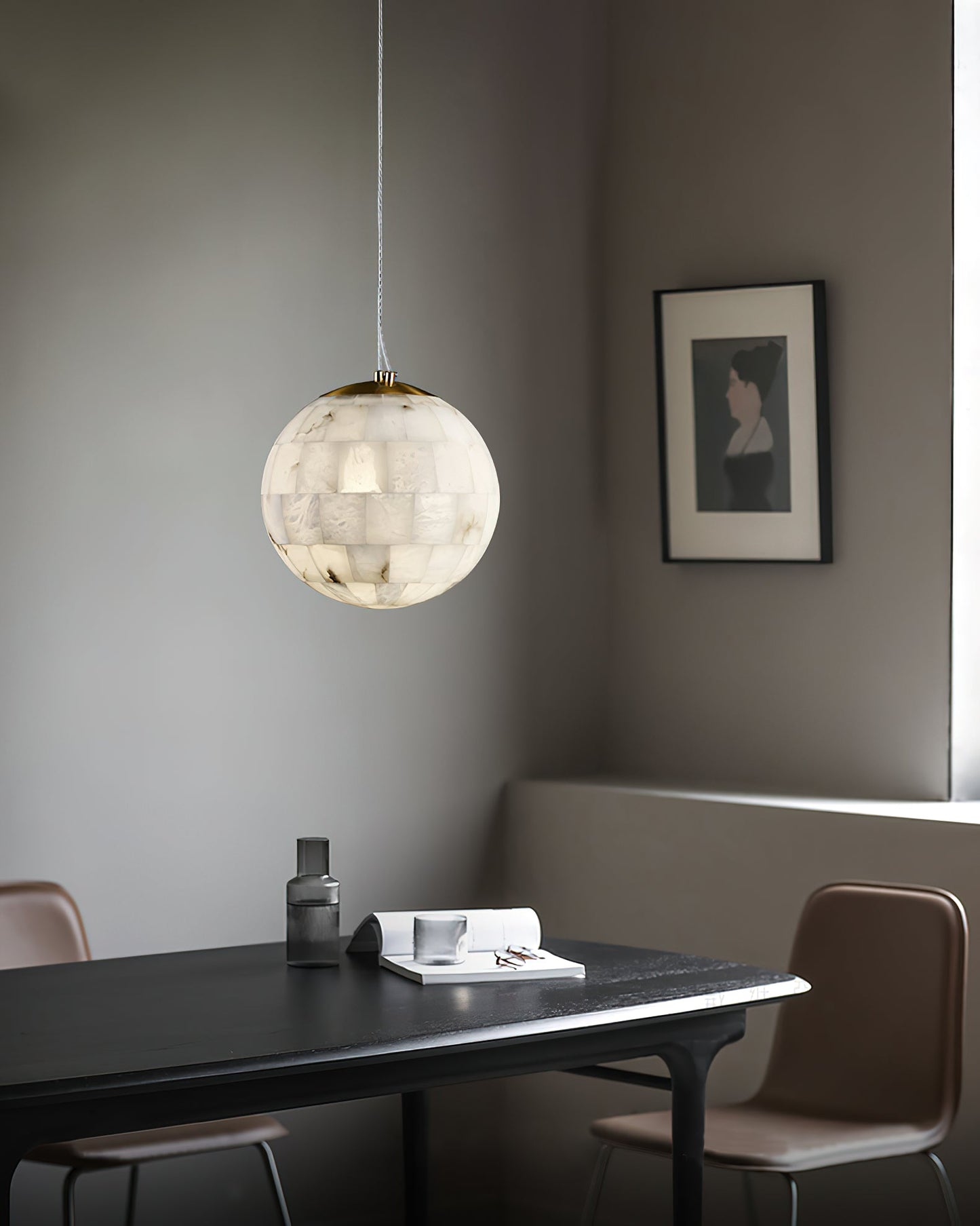 Alabaster Ball Pendant Light, alternate view