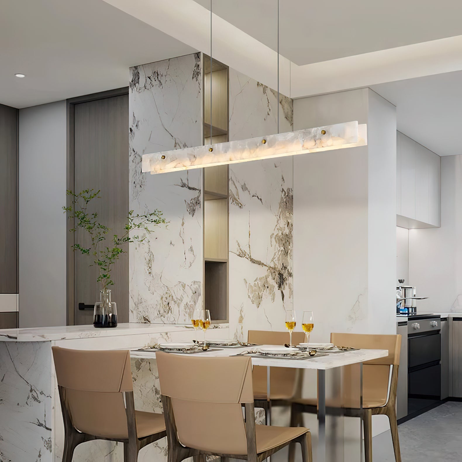 Alabaster LED Linear Pendant Light – Dimmable, view 10