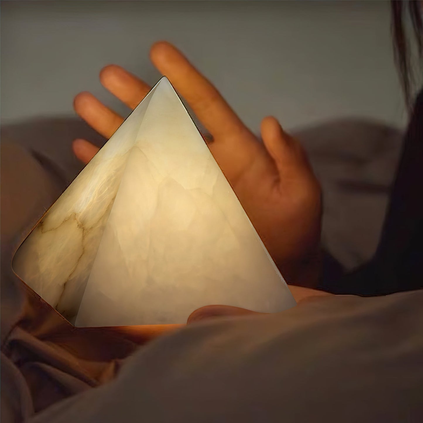 Alabaster Pyramid Table Lamp – Dimmable, view 5