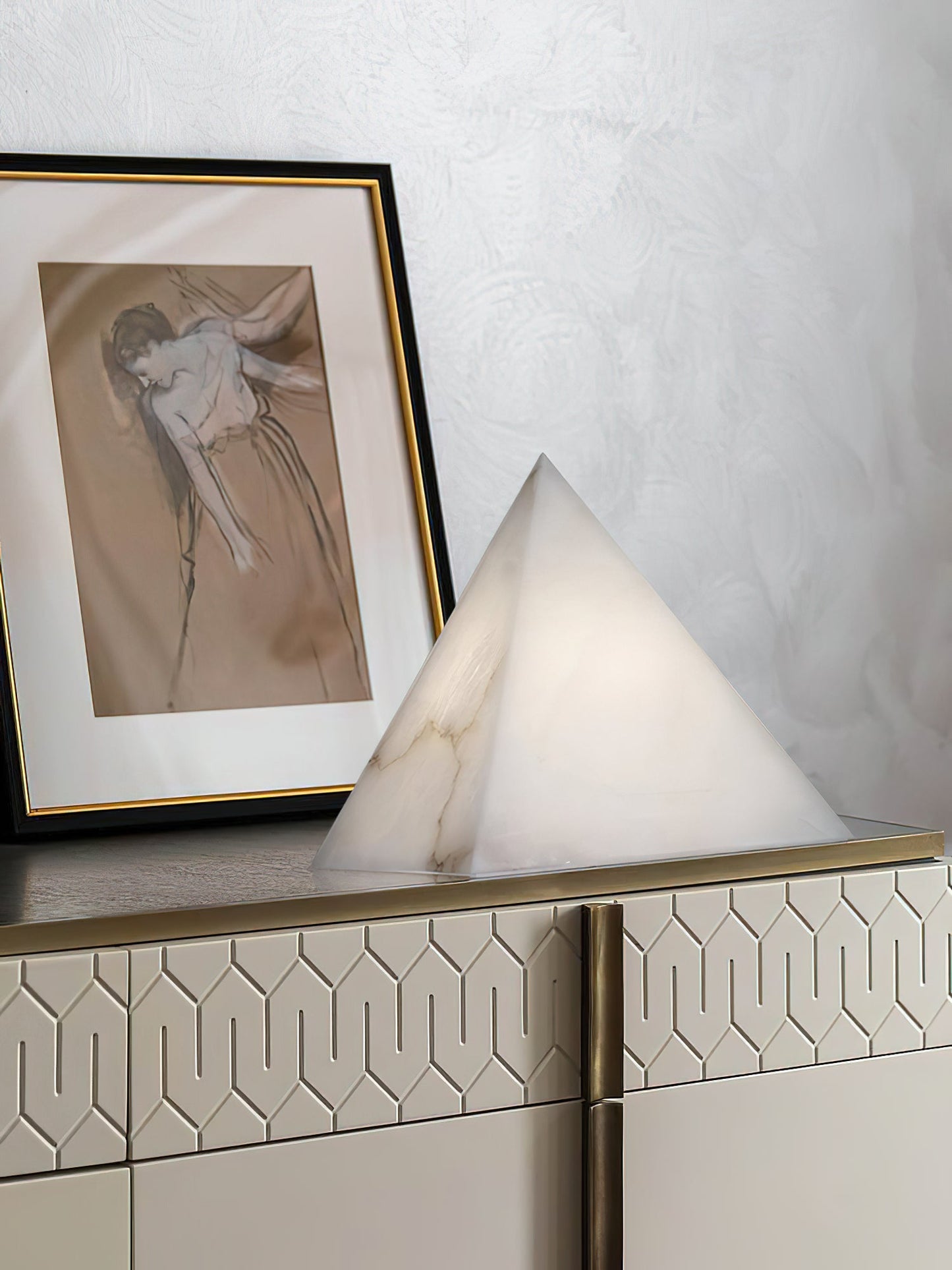 Alabaster Pyramid Table Lamp – Dimmable, view 8