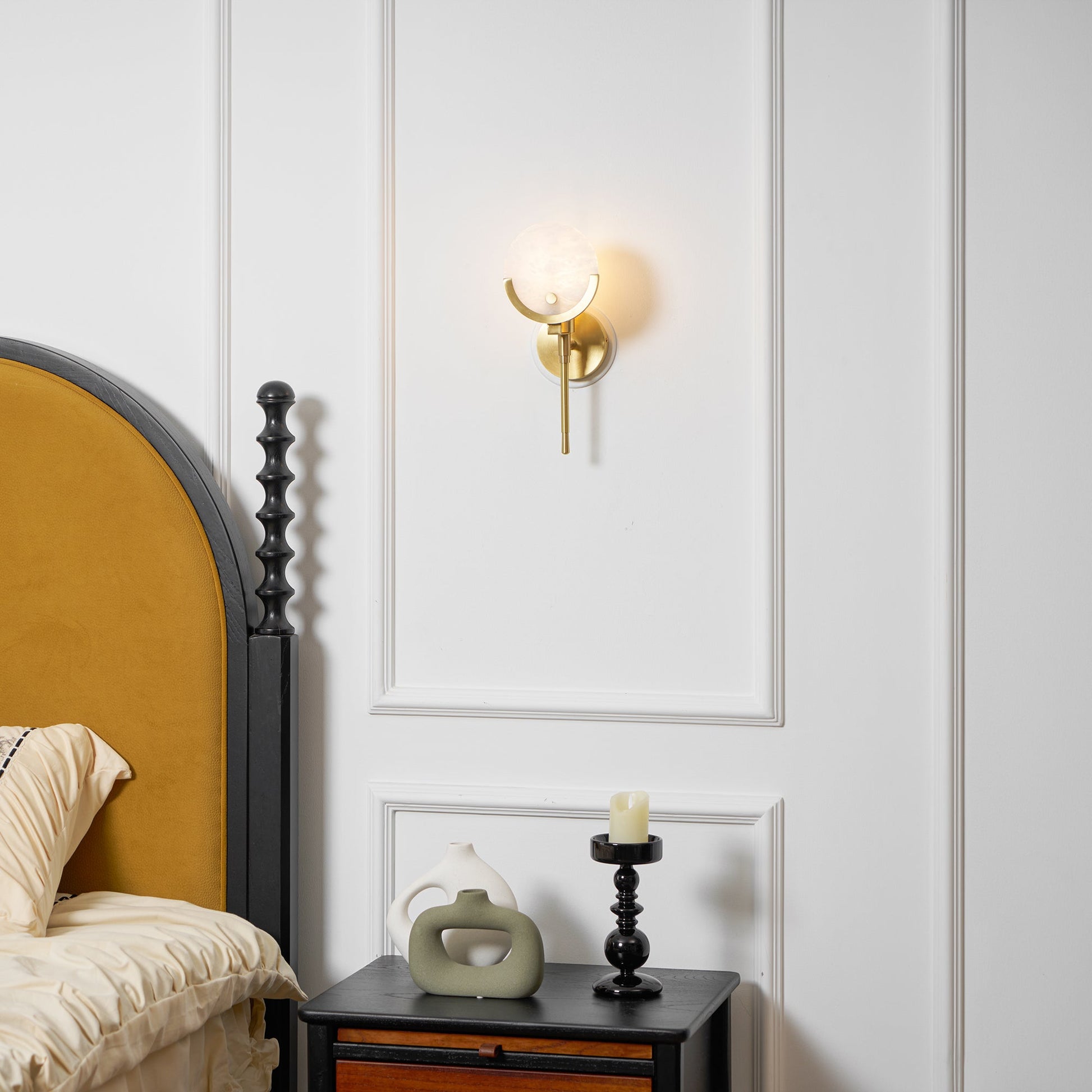 Crescent-Cradle Alabaster Globe Wall Sconce – Dimmable, view 15