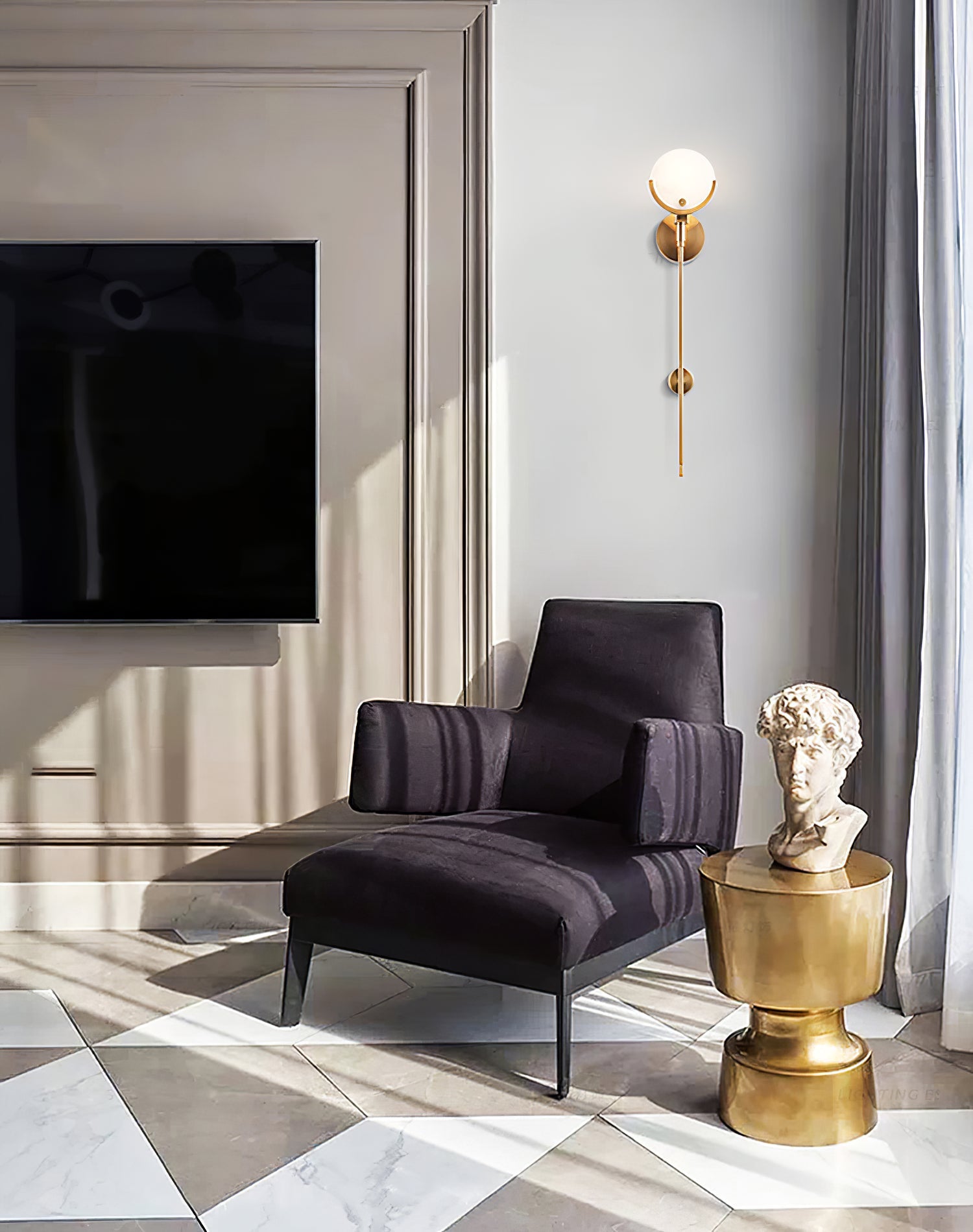 Crescent-Cradle Alabaster Globe Wall Sconce – Dimmable, view 29