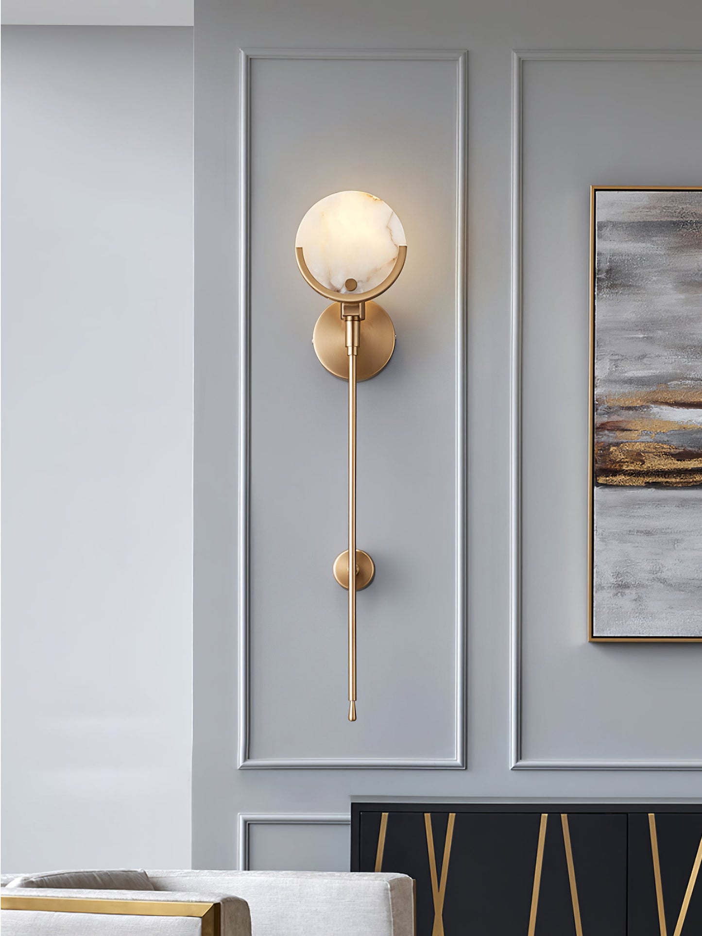 Crescent-Cradle Alabaster Globe Wall Sconce – Dimmable, view 30