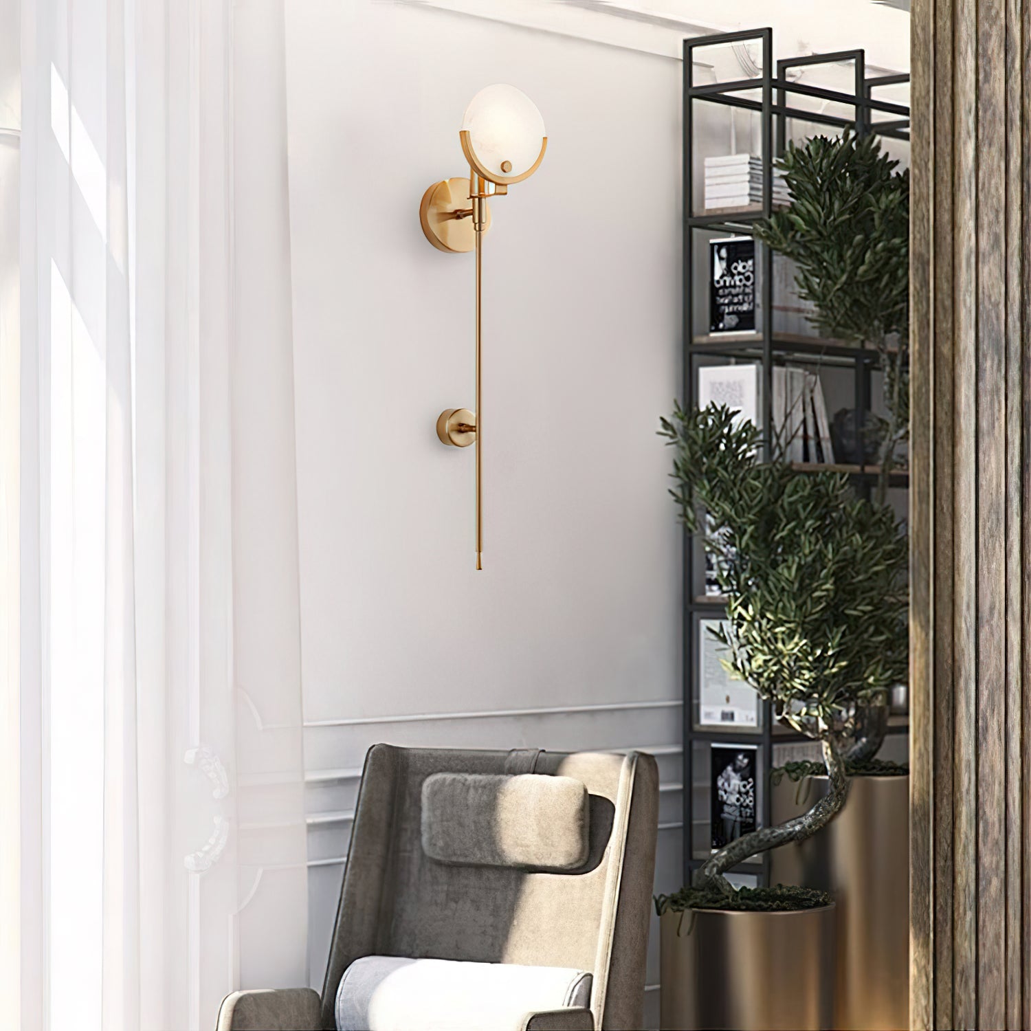 Crescent-Cradle Alabaster Globe Wall Sconce – Dimmable, view 24