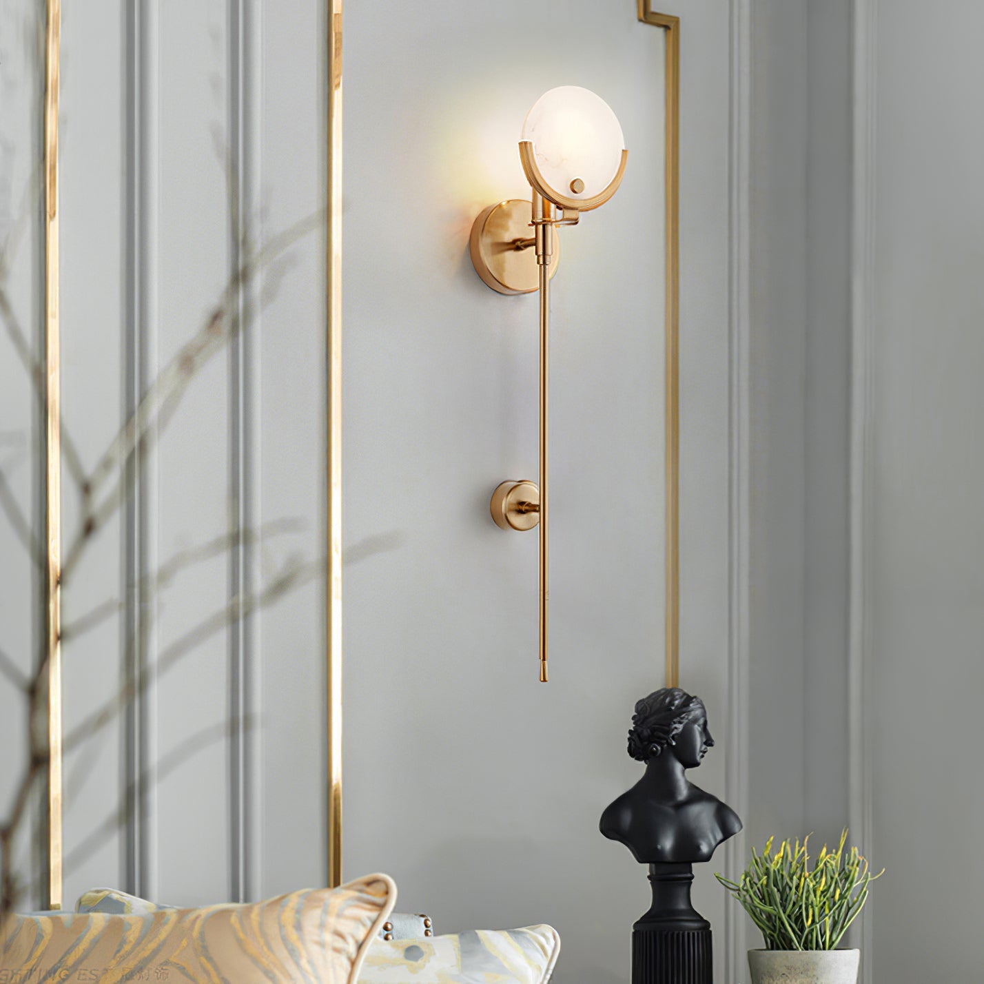 Crescent-Cradle Alabaster Globe Wall Sconce – Dimmable, view 17