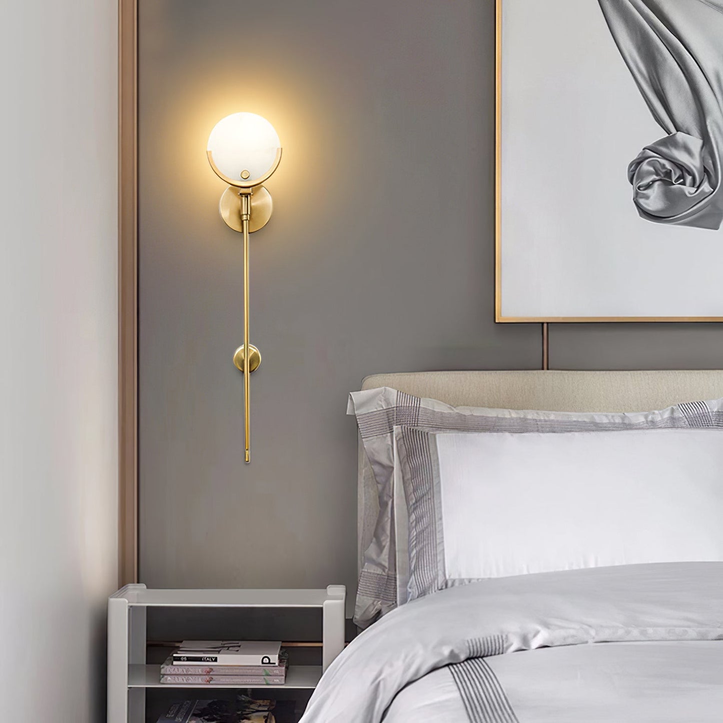Crescent-Cradle Alabaster Globe Wall Sconce – Dimmable, view 18