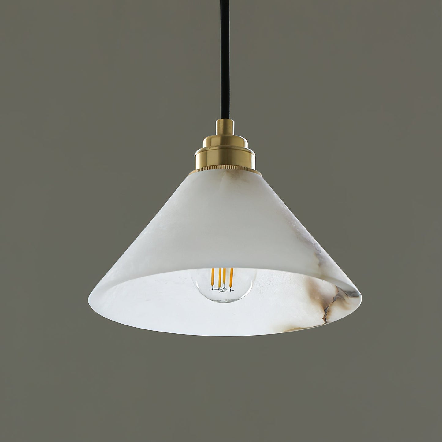 Conical Brass Alabaster Pendant Lamp, view 5