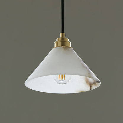 Conical Brass Alabaster Pendant Lamp, view 5