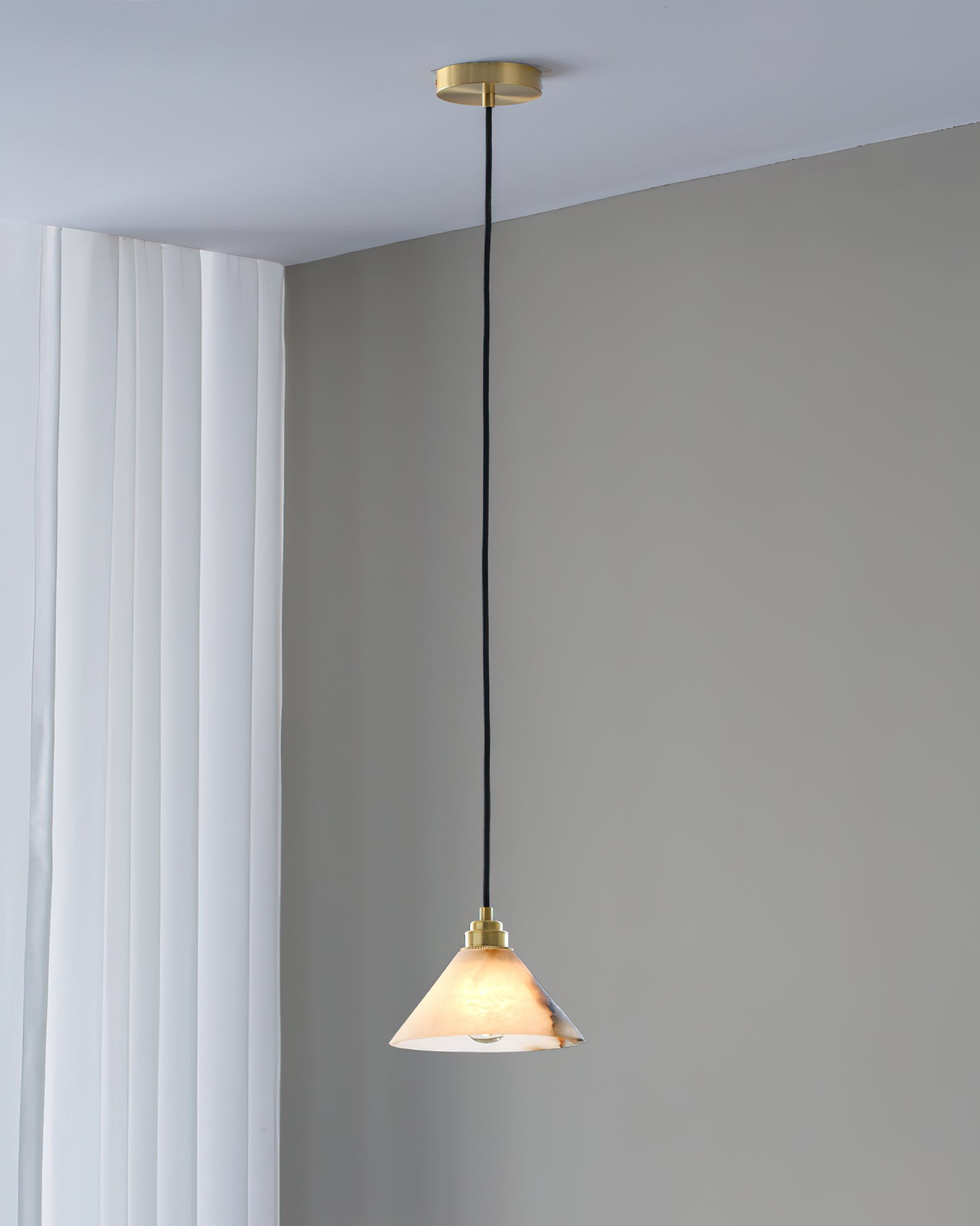 Conical Brass Alabaster Pendant Lamp, view 6