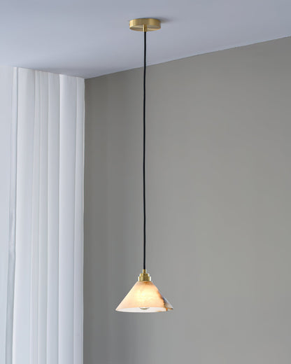 Conical Brass Alabaster Pendant Lamp, view 6