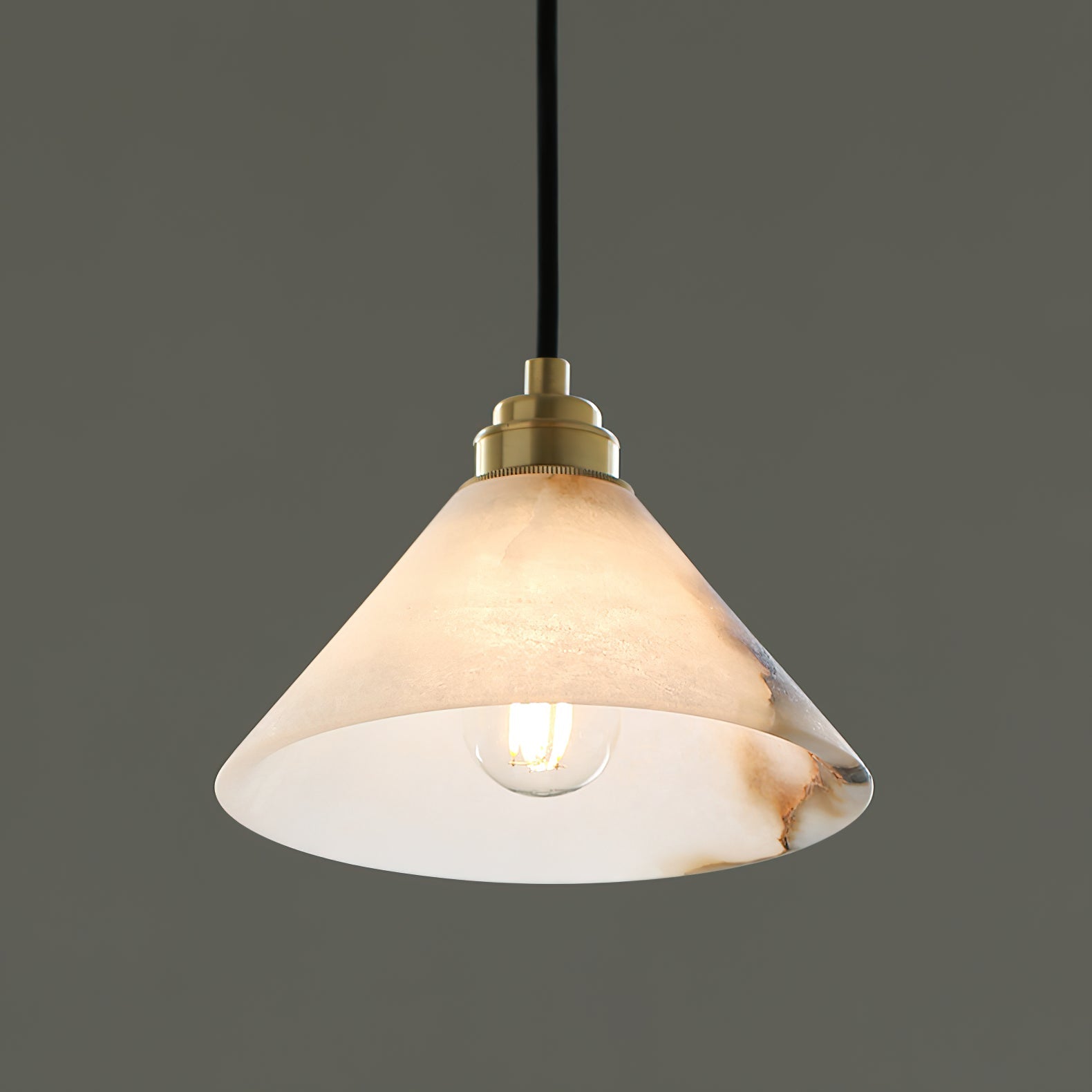 Conical Brass Alabaster Pendant Lamp, view 7