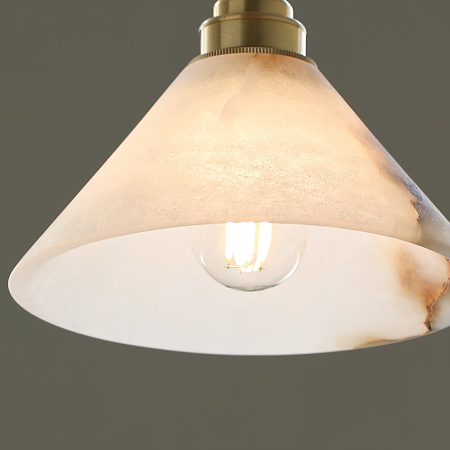 Conical Brass Alabaster Pendant Lamp, view 8
