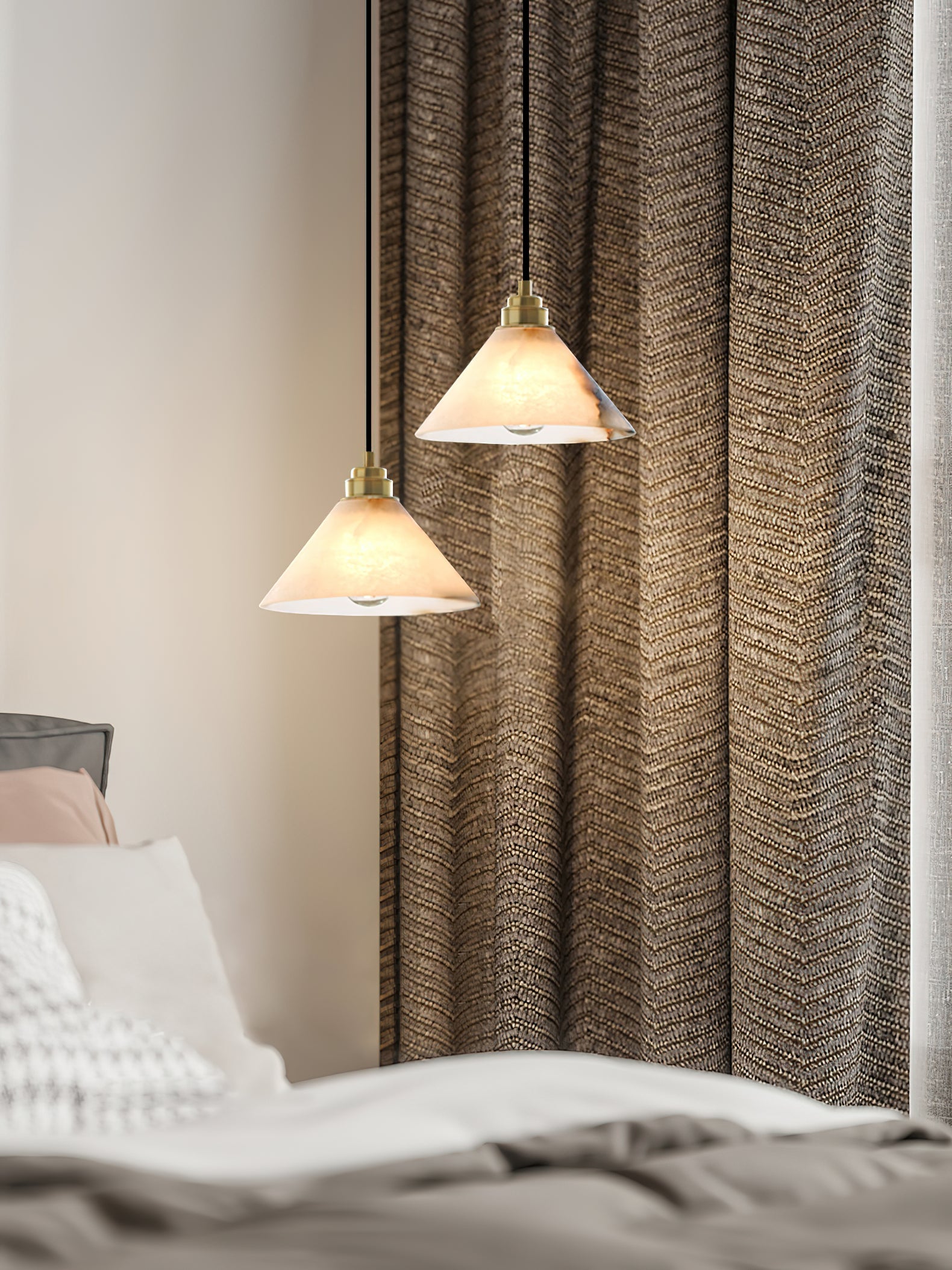 Conical Brass Alabaster Pendant Lamp, detail