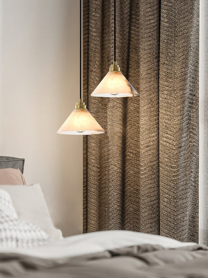 Conical Brass Alabaster Pendant Lamp, detail