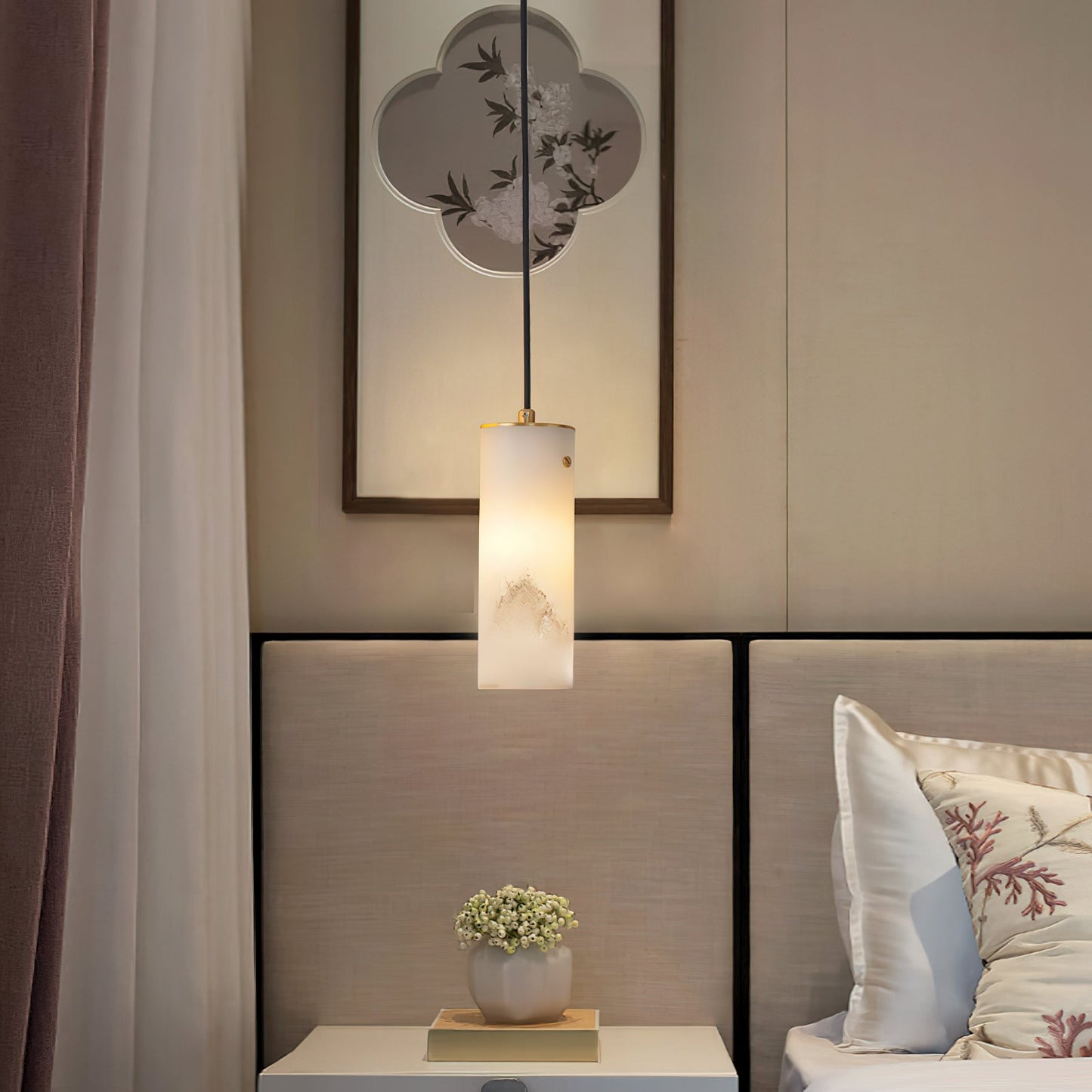 Nula Vertical Alabaster Pendant Light, alternate view