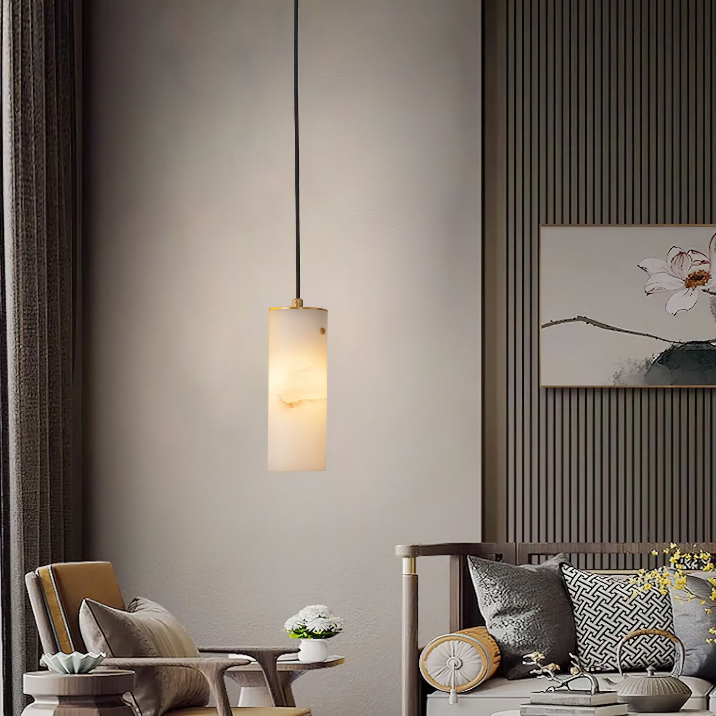 Nula Vertical Alabaster Pendant Light, detail