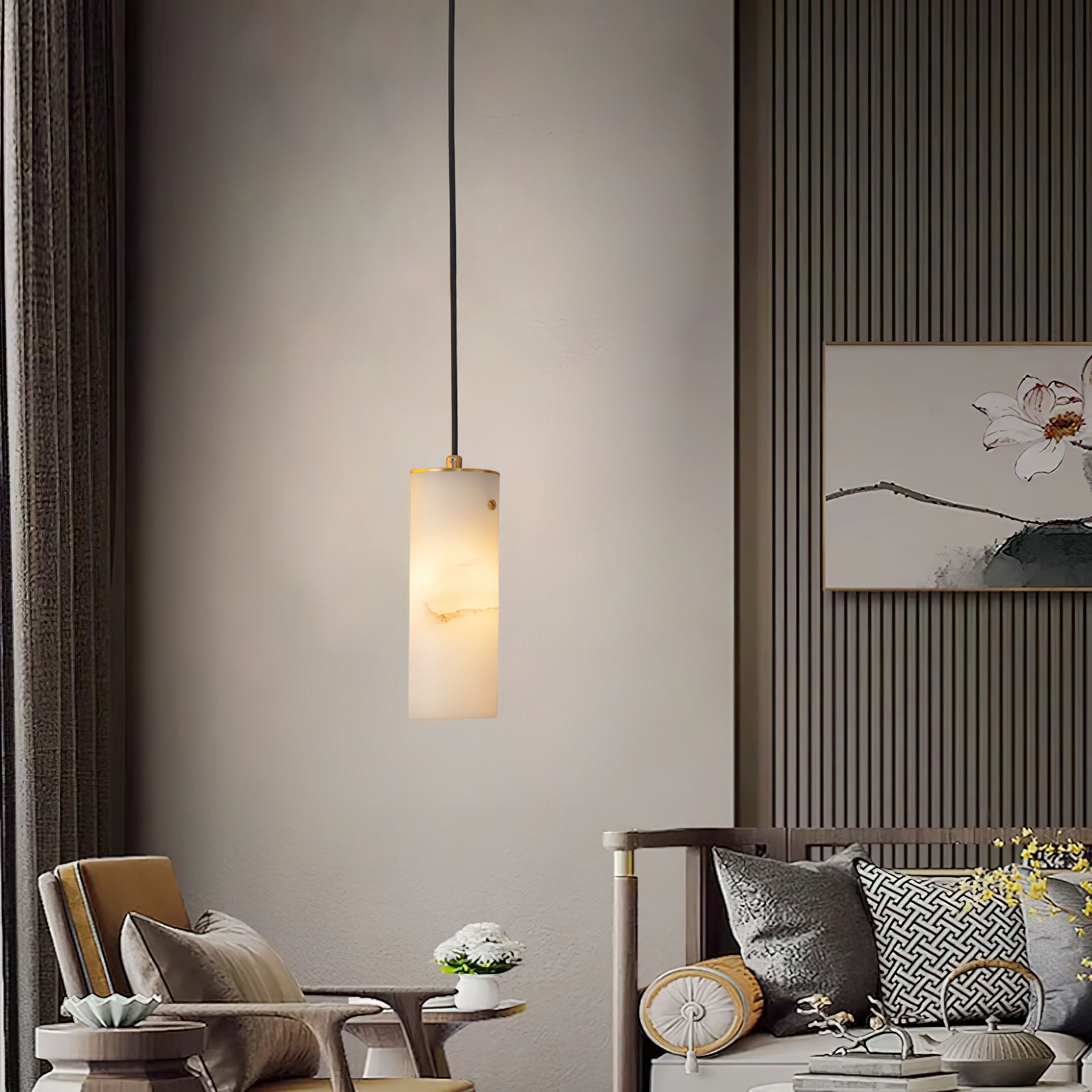 Nula Vertical Alabaster Pendant Light, detail