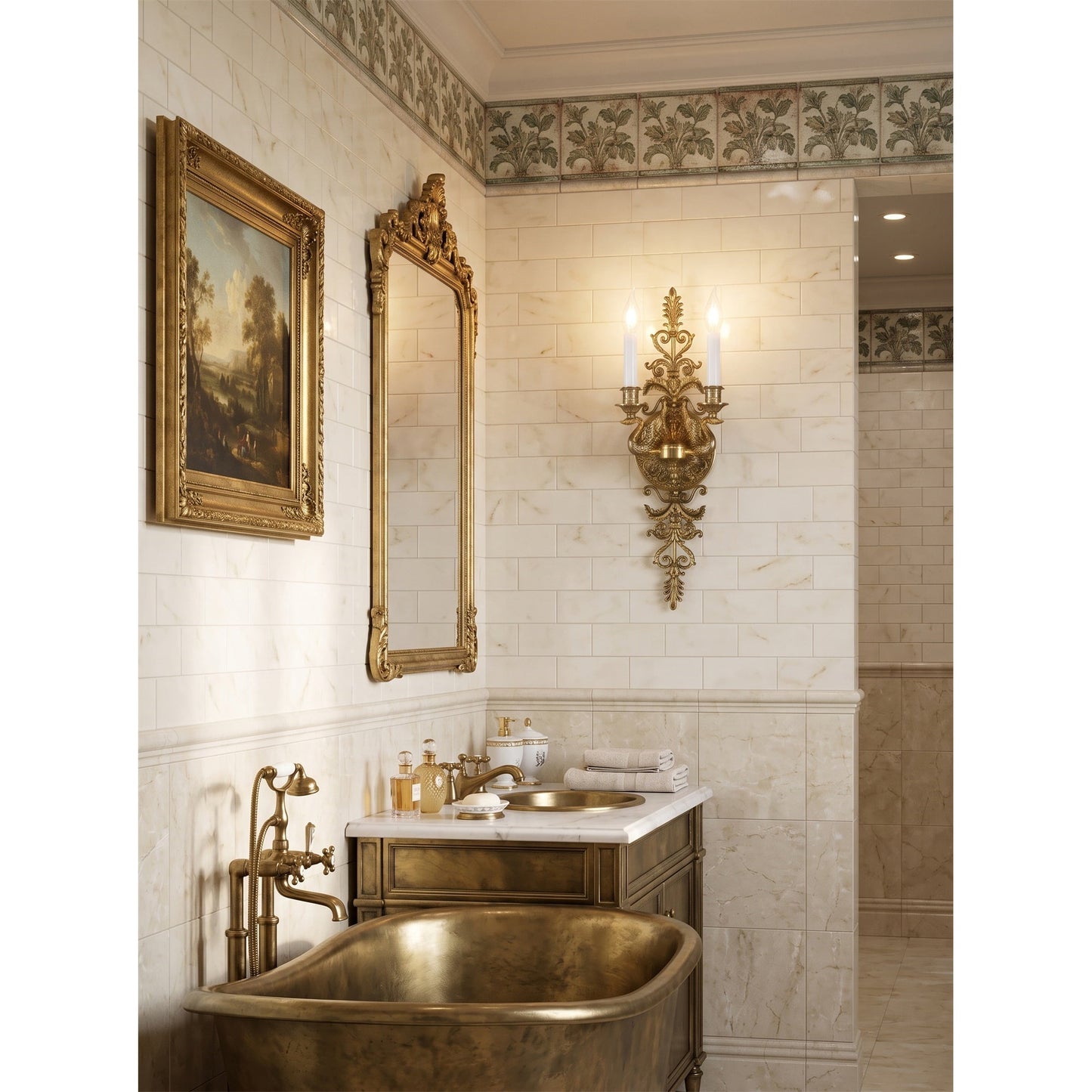 Aurelia Brass Double-Candle Wall Sconce