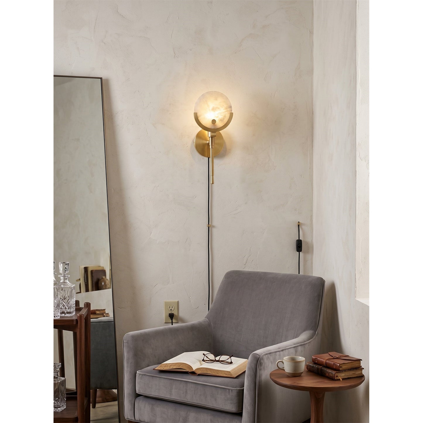 Crescent Cradle Alabaster Plug-in Wall Sconce