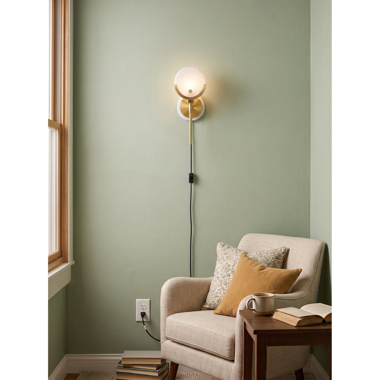 Crescent Cradle Alabaster Plug-in Wall Sconce