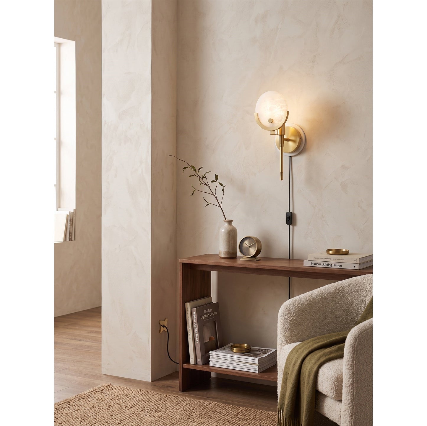 Crescent Cradle Alabaster Plug-in Wall Sconce