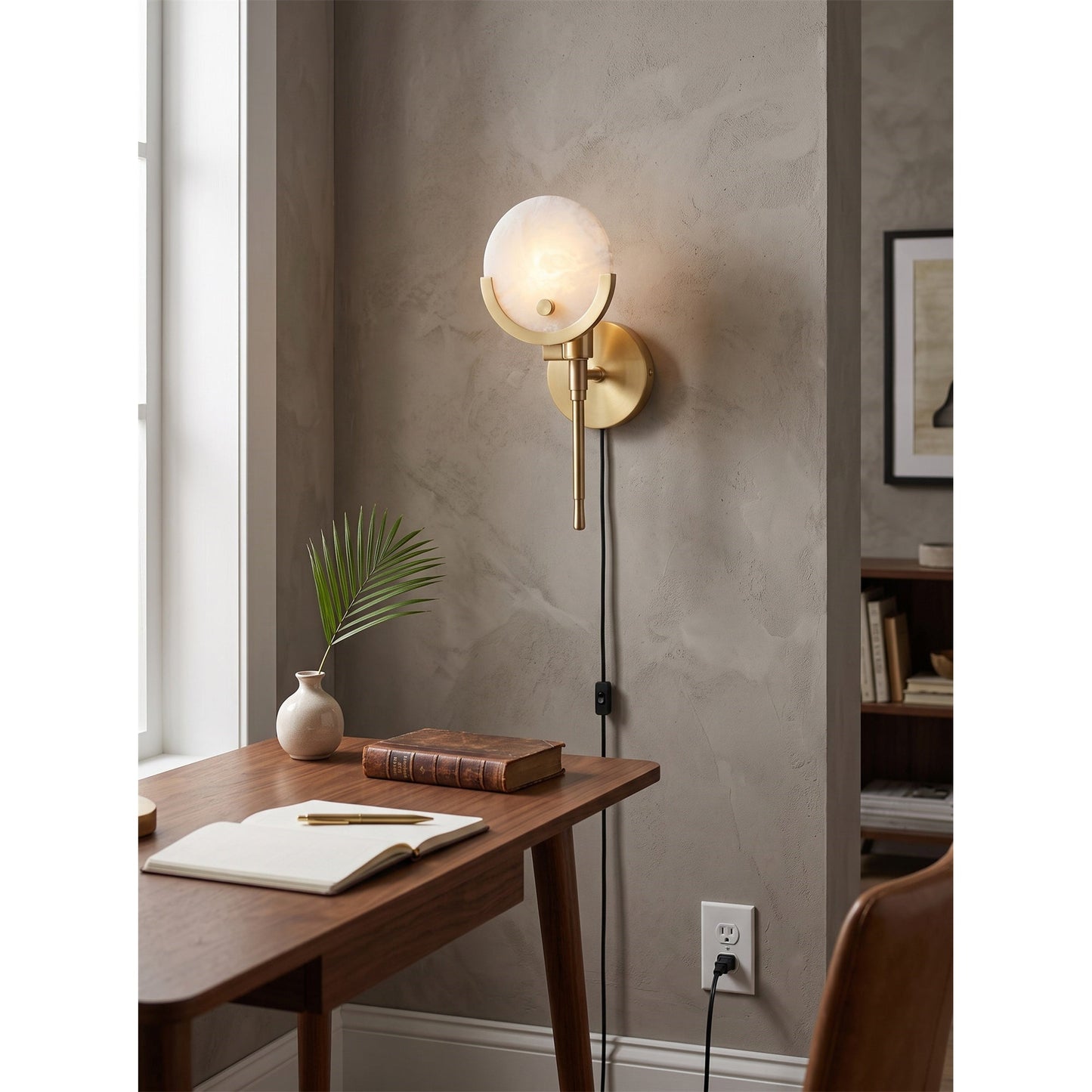 Crescent Cradle Alabaster Plug-in Wall Sconce