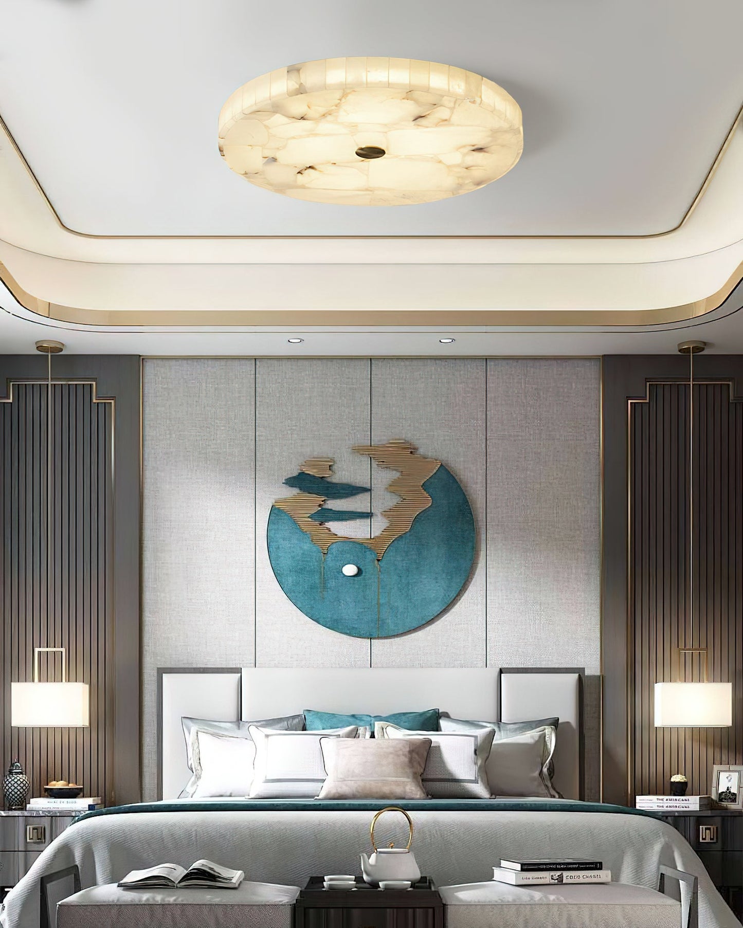Round Mosaic Alabaster Ceiling Lamp – Dimmable, view 24