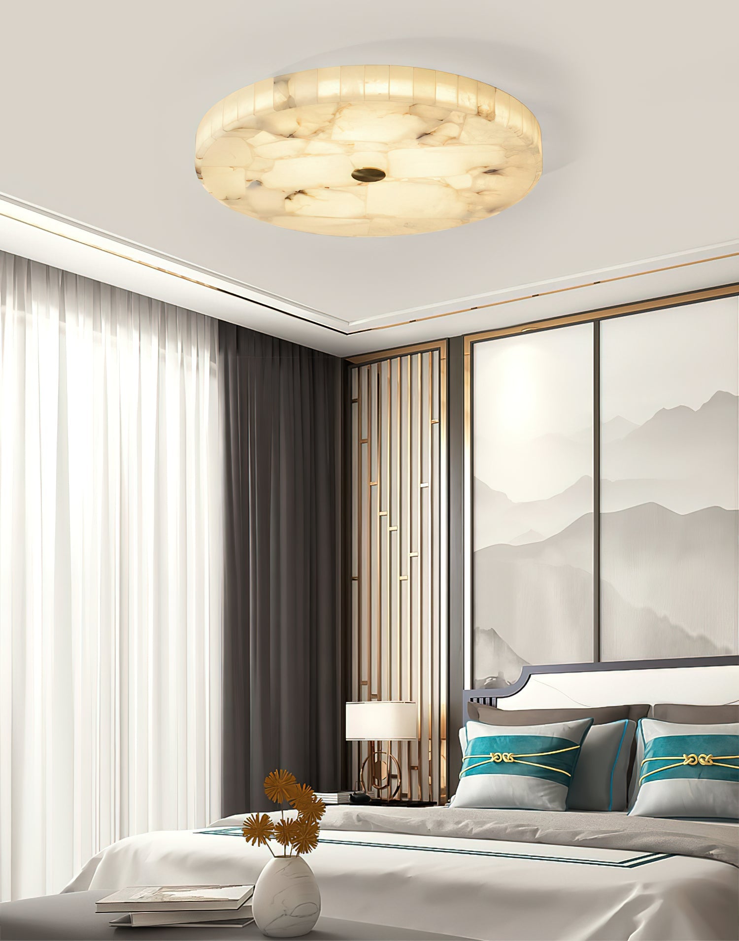 Round Mosaic Alabaster Ceiling Lamp – Dimmable, view 25