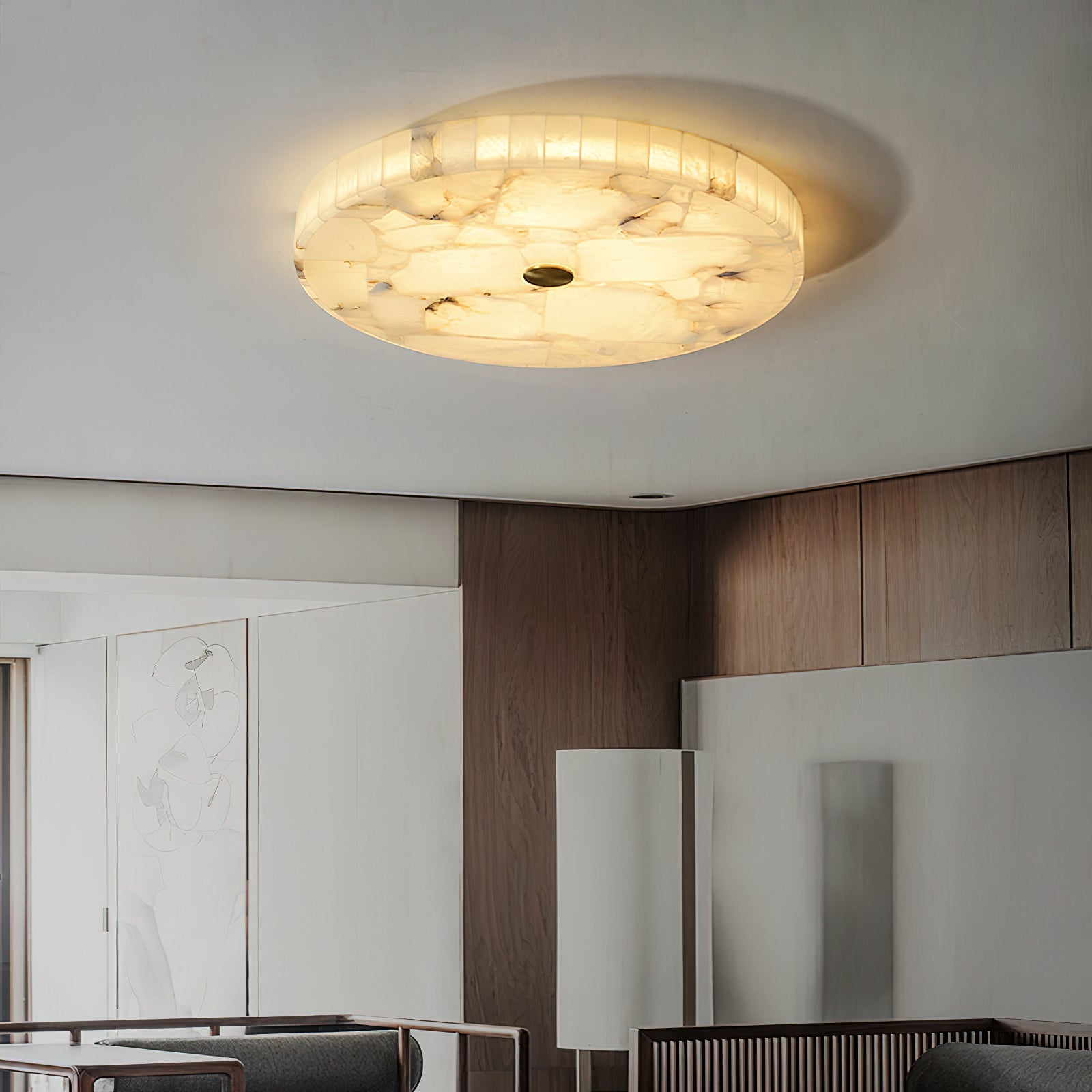 Round Mosaic Alabaster Ceiling Lamp – Dimmable, view 4