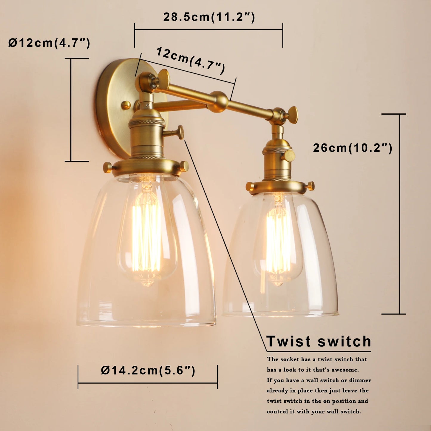 Twin Bell Brass Wall Sconce