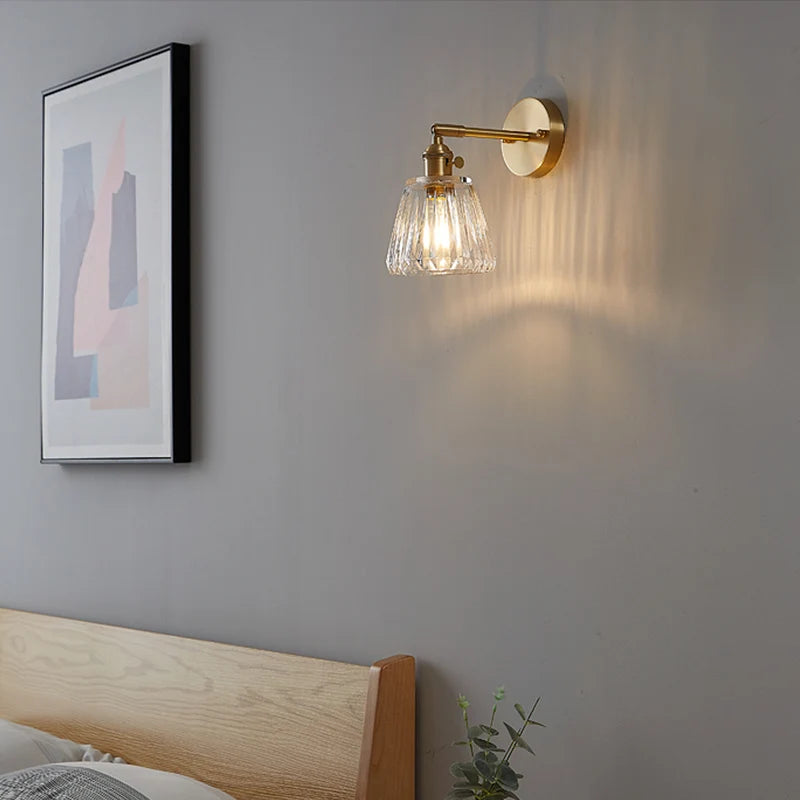 Fluted Glass Brass Wall Sconce