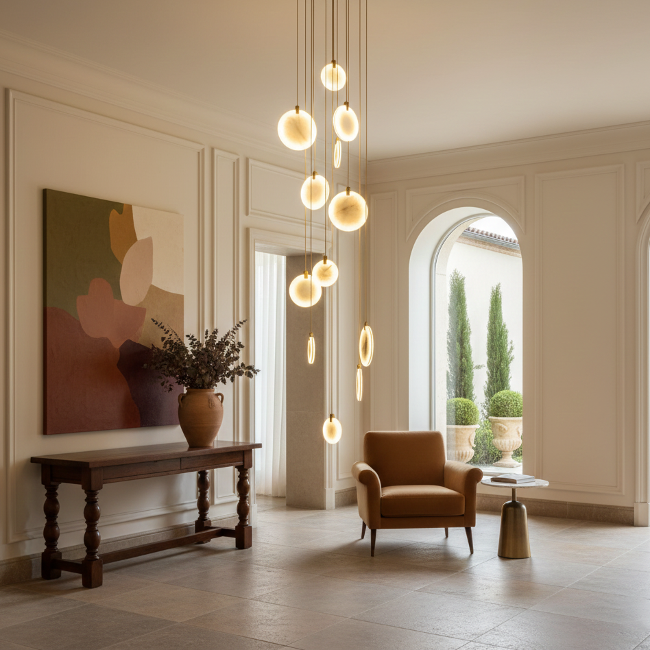Soho Alabaster Pendant Light – Dimmable, alternate view