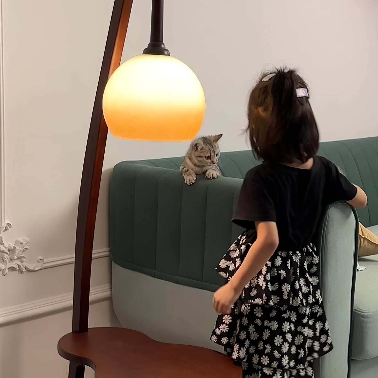 Solid Wood Coffee Table Storage Floor Lamp, view 11