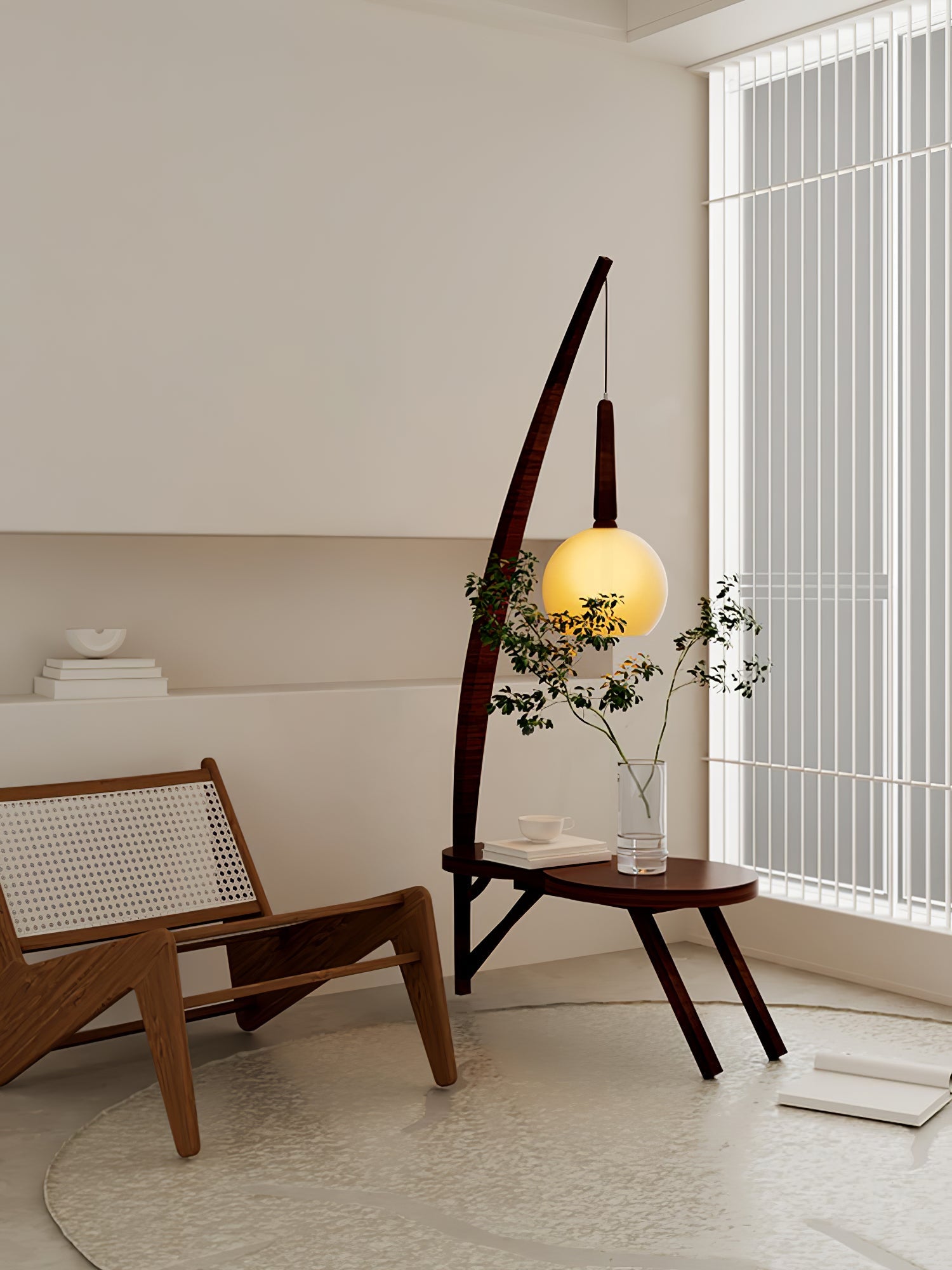 Solid Wood Coffee Table Storage Floor Lamp, view 4