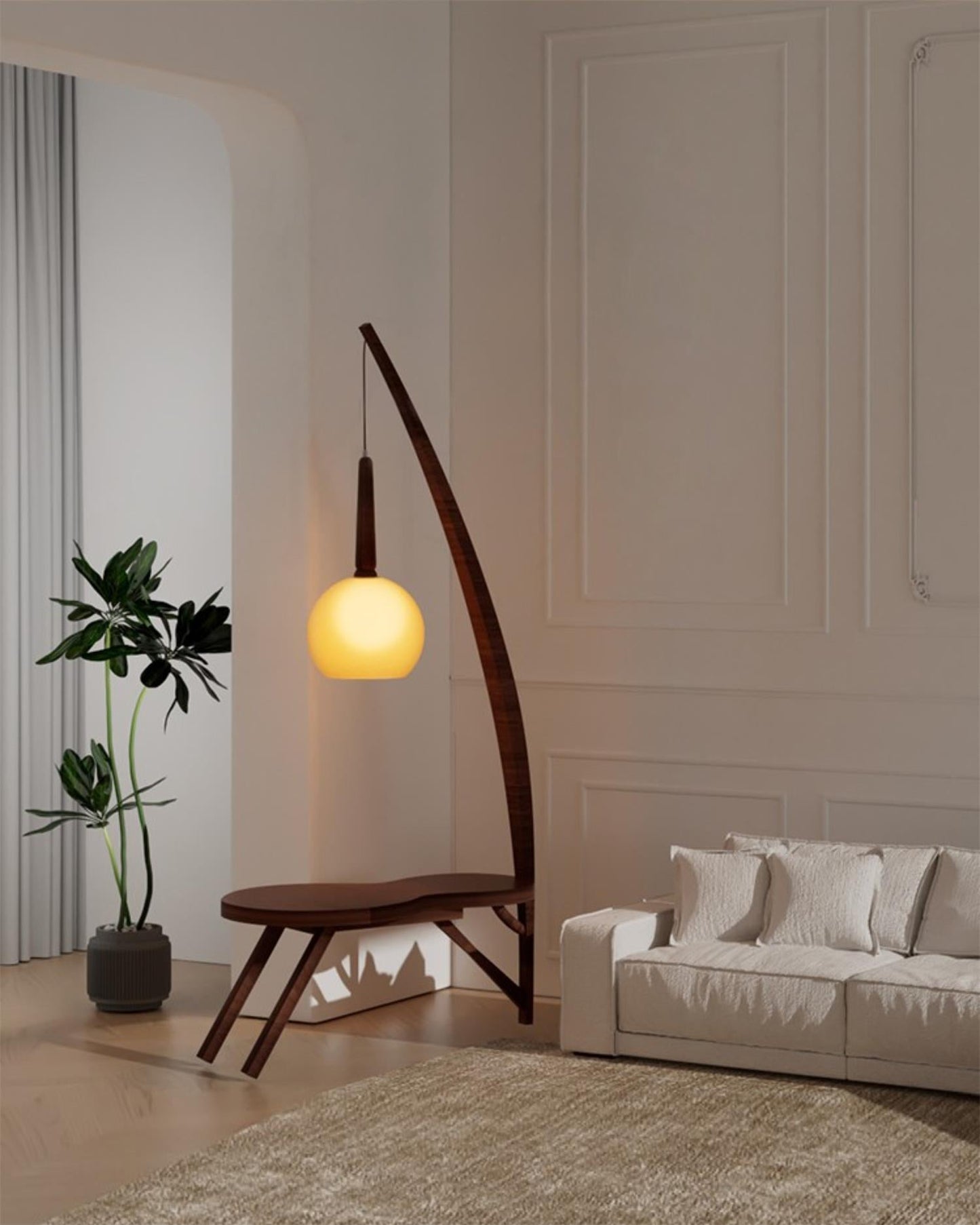 Solid Wood Coffee Table Storage Floor Lamp, view 7